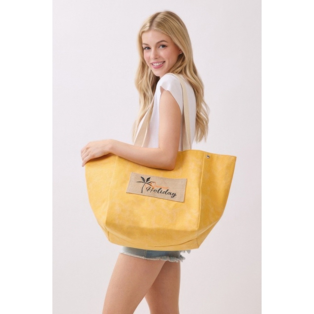 Holiday Canvas Tote Bag Women OS Yellow New Tropical‎ Beach Travel